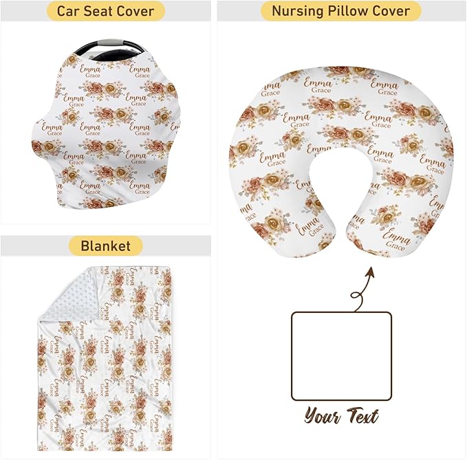 Customizable Flowers Baby Nursing Pillow Cover - Add Your Baby's Name, Ultra-Soft Stretch Fabric, Fits Standard Nursing Pillows, Ideal for Baby Showers Style 04