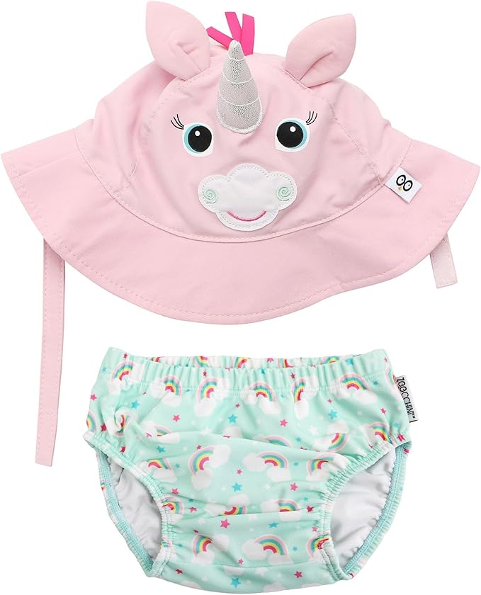 ZOOCCHINI Baby & Toddler Sun Hat & Reusable Swim Diaper Set, UPF 50+ Protection, Chlorine and Salt Water Resistant for Beach and Pool