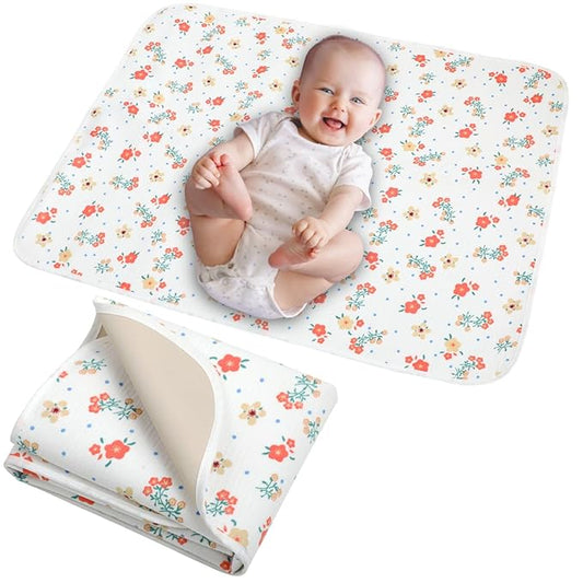 Baby Diaper Changing Pad, 19.7"x25.6" Waterproof Changing Pad Liners with 100% Muslin Cotton Front Top and Leather Back, Soft and Absorbent Portable Changing Mat for Travel, Changing Station