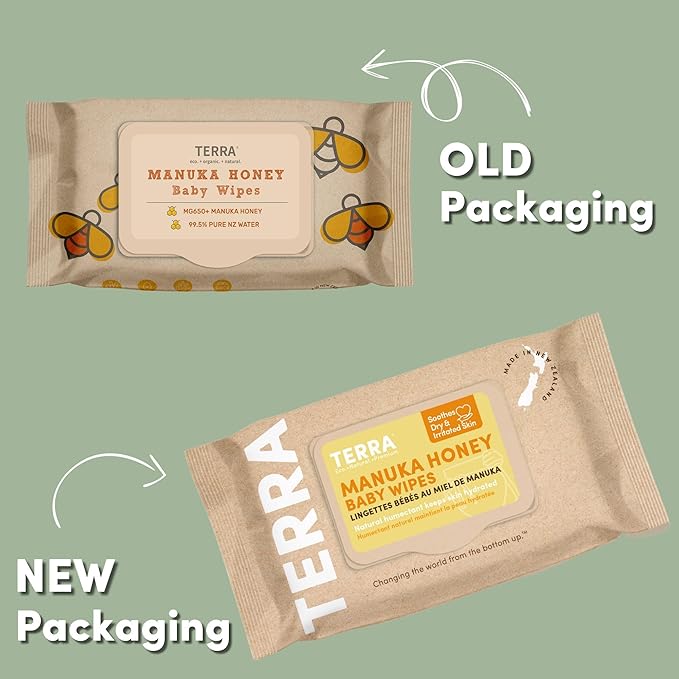 Terra Bamboo Baby Wipes: Manuka Honey, 99.5% Pure New Zealand Water, 100% Biodegradable Bamboo Fiber, 0% Plastic, Unscented Baby Wipes for Sensitive Skin, 1 Pack of 70 Wipes