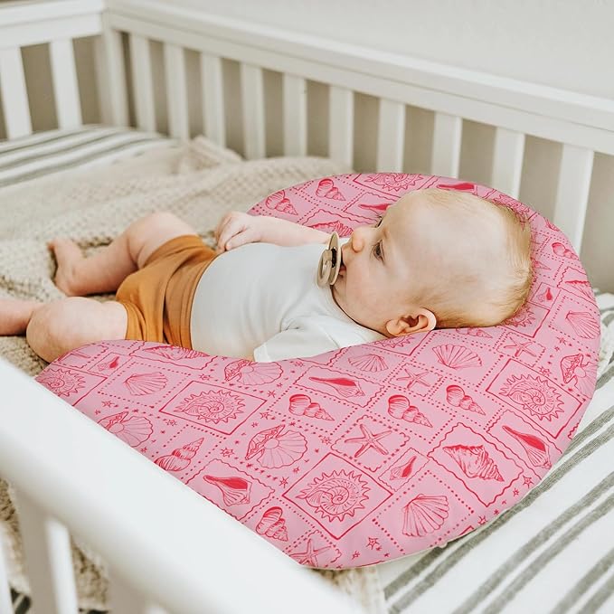 Pink Seashells Baby Nursing Pillow Covers for Boy Girl Boho Beach Conch Nursery Feeding Pillowcase for Breastfeeding Pillows Pastel Summer Coastal Soft Stretchy Removable Cover for Newborn Infant