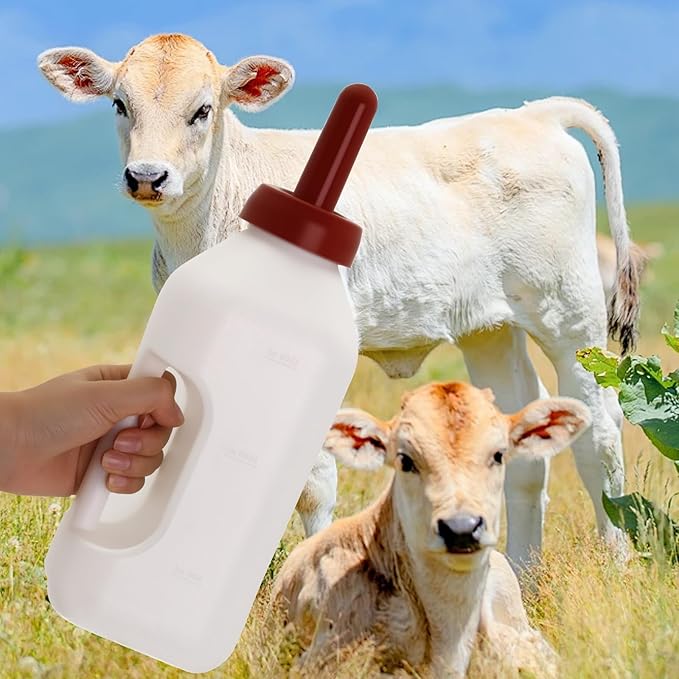 2 Quart Calves Nursing Bottle with a Replacement Nipple，Nursing Feeding Bottle with Hand Grip Handle for Feeding Baby Goats Calf Farm Equipment