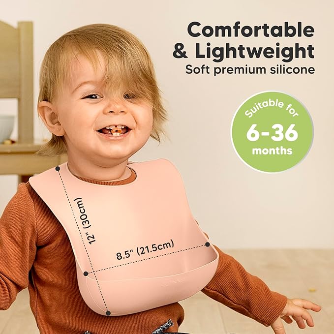 KeaBabies 2-Pack Silicone Bibs for Babies, Toddlers Girl, Boy – Sturdy Food-Grade Baby Bibs for Eating, Large Food Catcher, Clean & Put On Easily, Waterproof Toddler Feeding Essentials (Dusk)