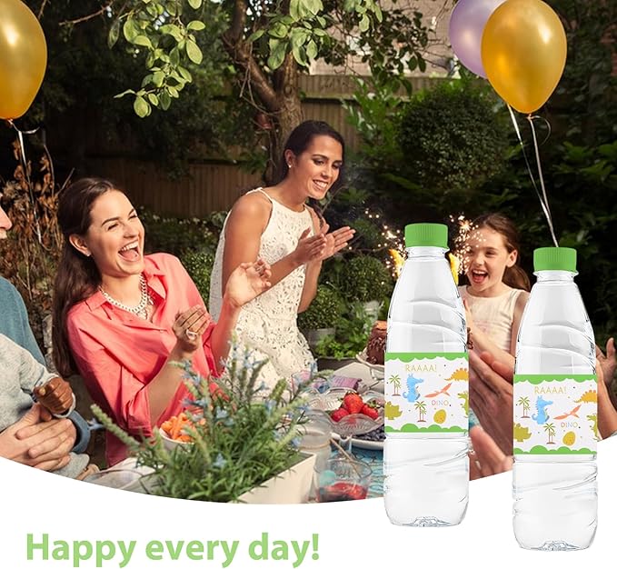 48 Pcs Dinosaur Baby Shower Water Bottle Labels Waterproof Water Bottle Wrappers Green Animal Water Bottle Stickers Baby Shower Bottle Wraps Decorations for Birthday Party