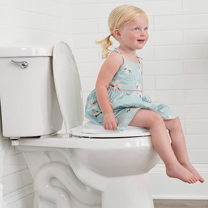 Regalo 2-in-1 Toddler Potty Training Toilet with Flushing Sound, Removable Potty Training Seat, Soft Cushion & Splash Guard, Toddler Potty Chair with Storage, Toilet Seat Transition, White