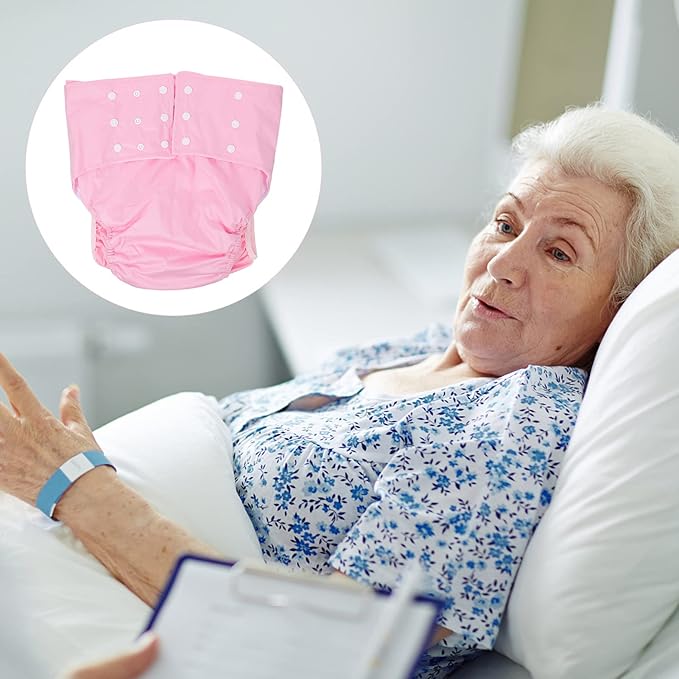 DOITOOL Washable Nappy Cover Diaper Pants Cotton Adult Reusable Nappy Cover Diaper Pant Cloth Incontinence Underwear for The Elderly and Disabled Pink