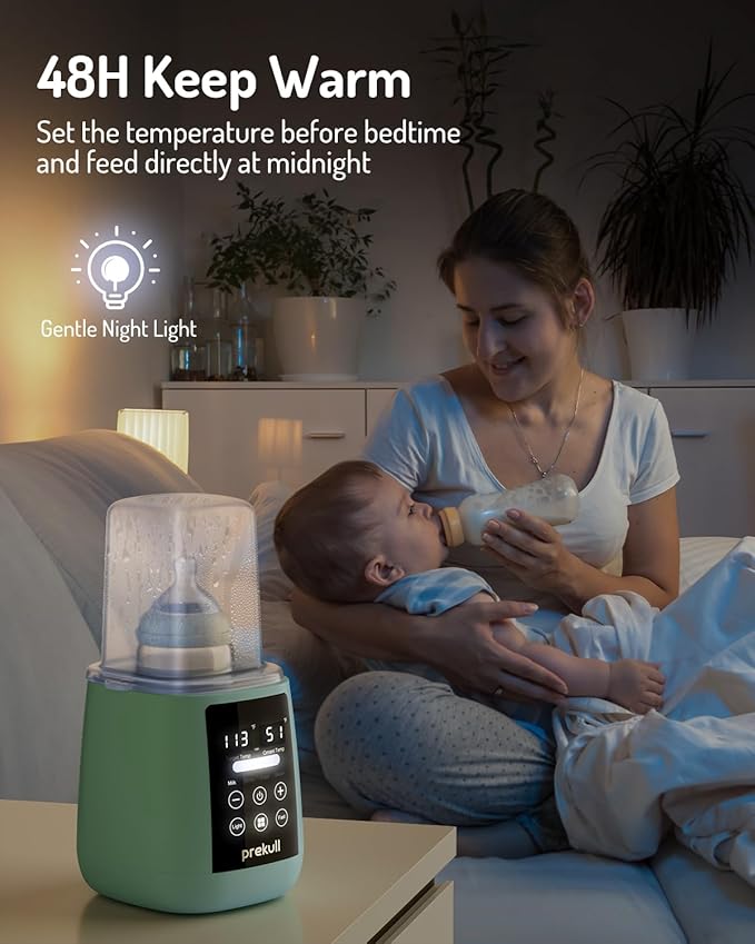 Bottle Warmer, prekull Fast Baby Bottle Warmer for Breastmilk, Formula with Accurate Temp Control, 48H Thermostat Baby Milk Warmer with Thaw, Night Light, Bottle Warmers for All Bottles (Green)