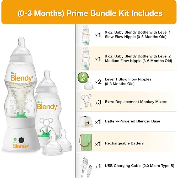 Baby Bottles - Best Infant to Toddler Milk Feeding Containers with Anti-Colic | Air Vent System - with Blender Mixer for Babies Newborns Infants Toddlers | (0-3 Months) Prime Bundle