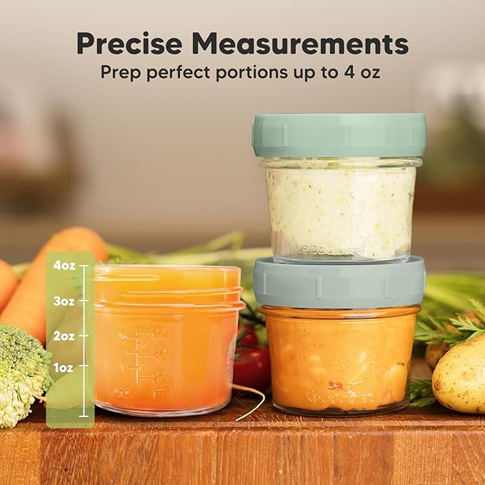 KeaBabies 12-Pack Baby Food Glass Containers and 2-Pack Silicone Bibs - 4 oz Leak-Proof, Microwavable, Baby Food Storage Containers - Waterproof, Easy Wipe Bibs for Babies, Toddlers