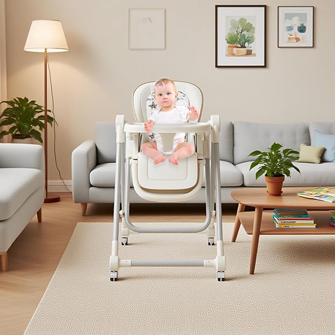 Baby High Chair,Adjustable 2-in-1 Baby High Chair,Portable Highchair for 1+ Years/Detachable PU Cushion/Locking Wheels KKK