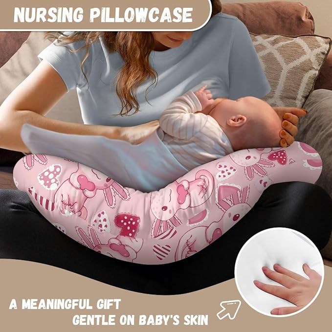 Pink Axolotl and Love Heart Breastfeeding Pillow Cover Slipcover for Breastfeeding Pillows, Soft and Stretchy Safely Breastfeeding Pillow Cover Breathable and Washable