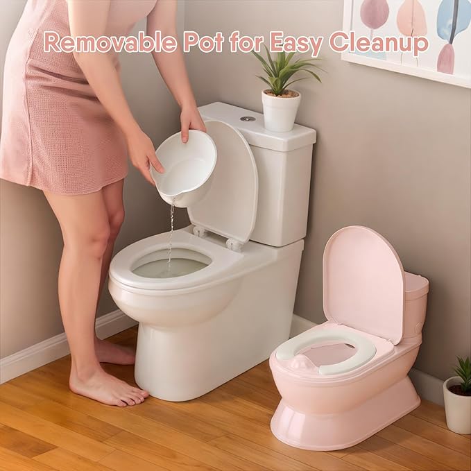 CheerTry 2-in-1 Toddler Potty Training Toilet - Larger Potty Chair & Detachable Training Seat for Boys & Girls Ages 1-3 with Flushing Sound, Wipes Storage, Toilet Paper Holder
