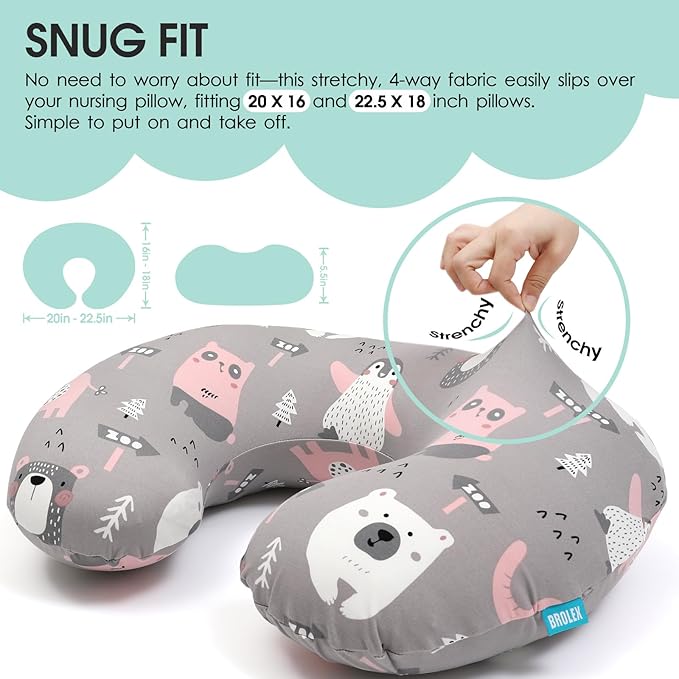 BROLEX Baby Nursing Pillow Covers: 2-Pack Soft Slipcovers for Breastfeeding Pillows - Comfortable Fabric, Fits Standard Nursing Pillows for Boys & Girls - Jungle Animal