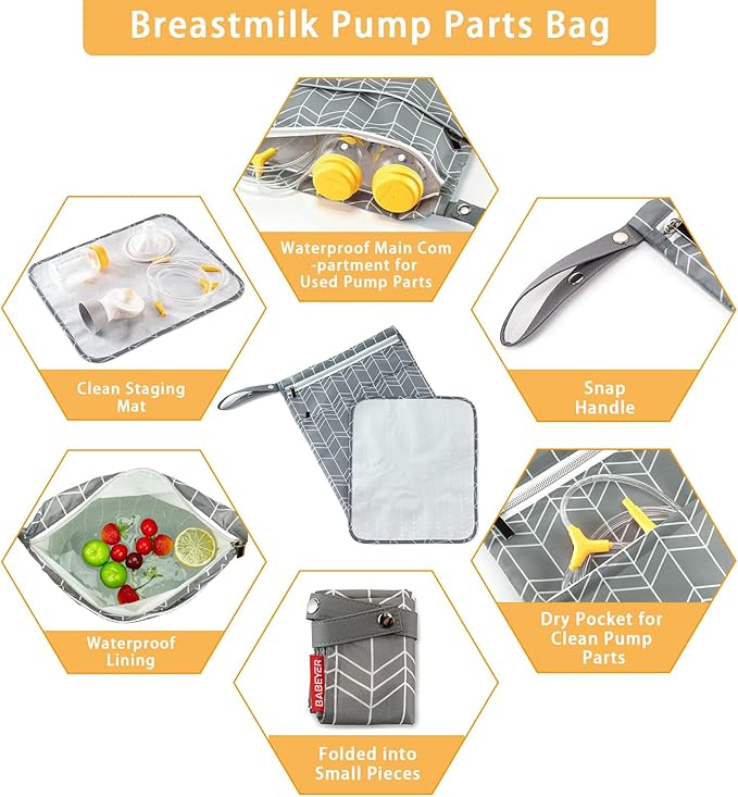 Wet Dry Bag for Breast Pump Parts Storage, Waterproof Pump Parts Bag with Place Mat for Moms Pumping at Work-Wave