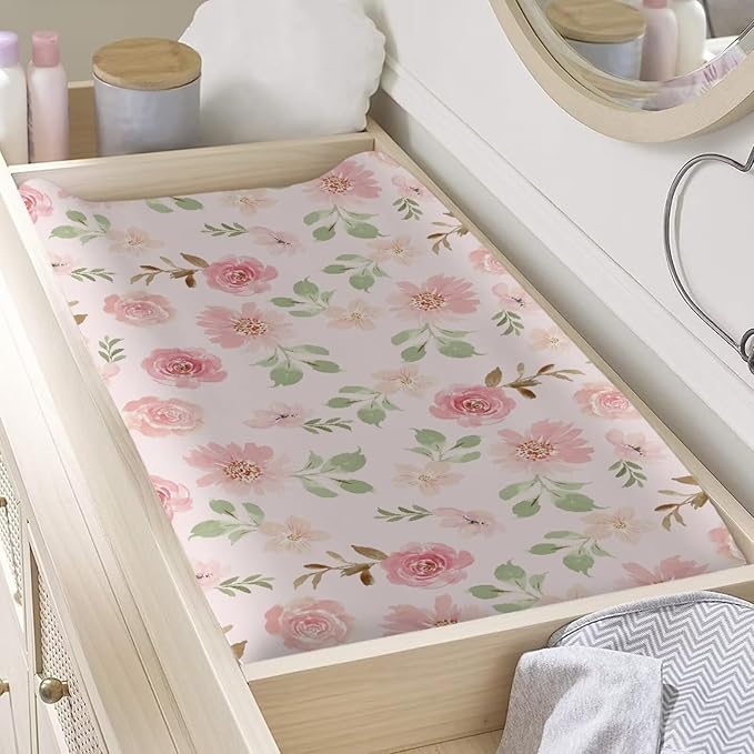 Rose Changing Table Cover Lightweight Table Sheets Breathable Changing Pad Cover Infant/Toddler Stretchy Waterproof Diaper Changing Cover