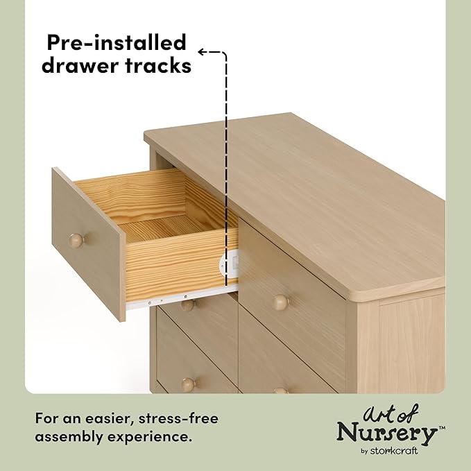 Storkcraft Rio 6 Drawer Dresser (Driftwood) – GREENGUARD Gold Certified, Wood Dresser for Bedroom, Kids & Nursery Storage Chest, Safety Interlocking Drawers, Pre-Installed Tracks, Kids Chest