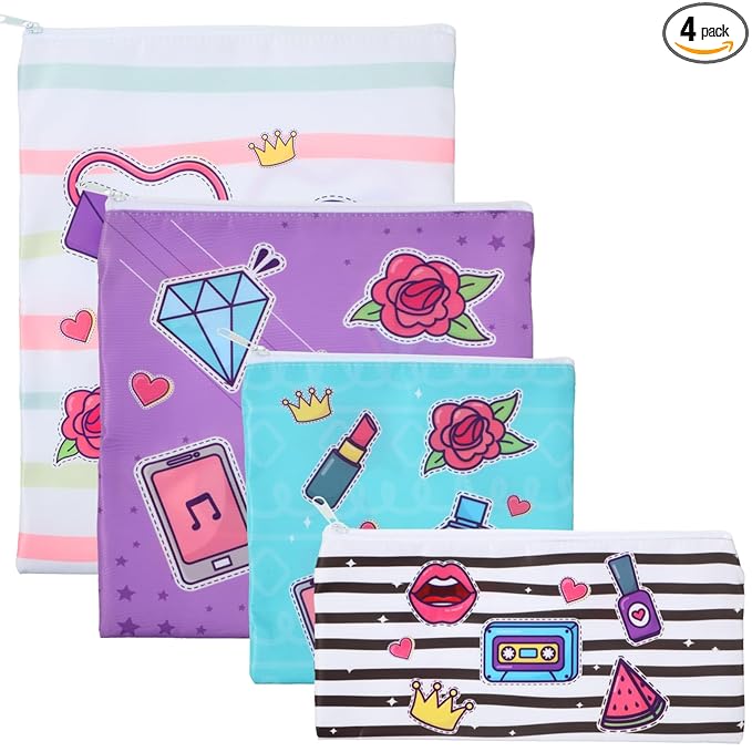 Paterr 4 Pcs Sandwich Bag Reusable Zipper Snack Bags Washable Food Safe Lunch Bags for Kids Students Adults Food (Novel)