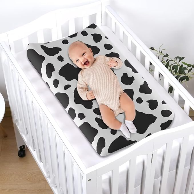 ZDCUSTOM Milk Cow Changing Pad Cover Super Soft Baby Diaper Changing Table Cover Breathable Changing Table Sheet Diaper Changing Pad Cover for Baby Boys Girls