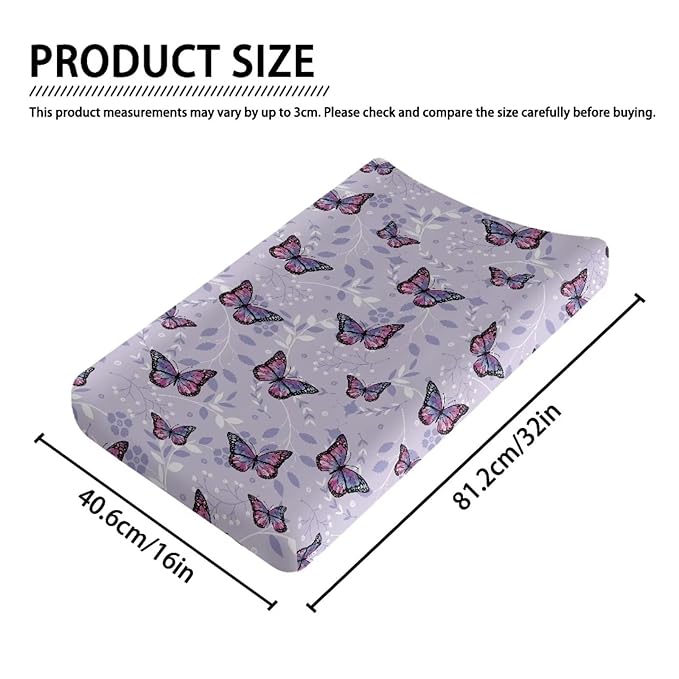 Purple Butterfly Diaper Changing Pad Cover Funny Changing Table Covers for Newborn Infant Changing Table Sheets Toddler Changing Mat Girls