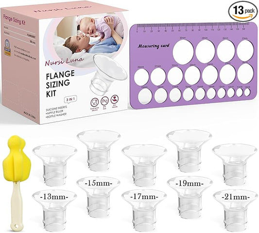 Flange Sizing Kit 3-in-1 with 13/15/17/19/21mm for 24mm Electric Breast Pump Flanges/Shields, 10PCS Soft Silicone Flange Inserts for More Comfortable Pumping, BPA-Free, Essential for Moms