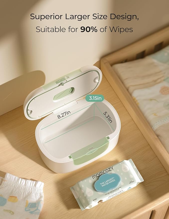 Momcozy New Baby Wipe Warmer, Large Capacity Wipe Dispenser Compatible with 60-80pcs,10-Min Fast Heating,4 Temperature Modes,Innovative Spring Design,Silicone&Top Seals,Even Heating,3-Level Nightlight