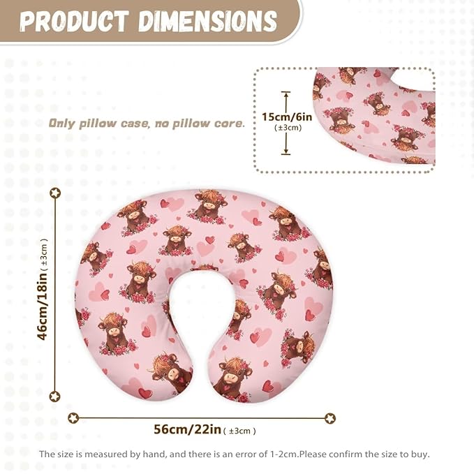 Highland Cow Nursing Pillow Cover for Baby Girls Boys Nursing Pillowcase Stretchy Breastfeeding Pillow Slipcovers for Newborn Girl Boy Love Heart Nursing Pillowcovers Pink