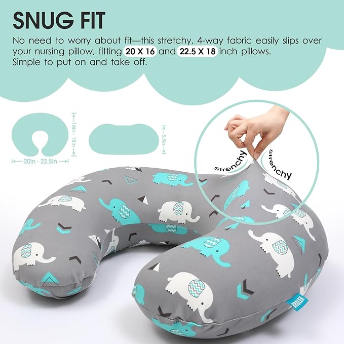 BROLEX Baby Nursing Pillow Covers: 2-Pack Soft Slipcovers for Breastfeeding Pillows - Comfortable Fabric, Fits Standard Nursing Pillows for Boys & Girls - Elephant Whale