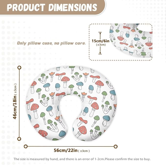 Multi Colorful Mushroom Nursing Pillow Cover Baby Breastfeeding Slipcover Infant Newborn Nursery Bottle Pillowcase Easy to Use and Dustptoof