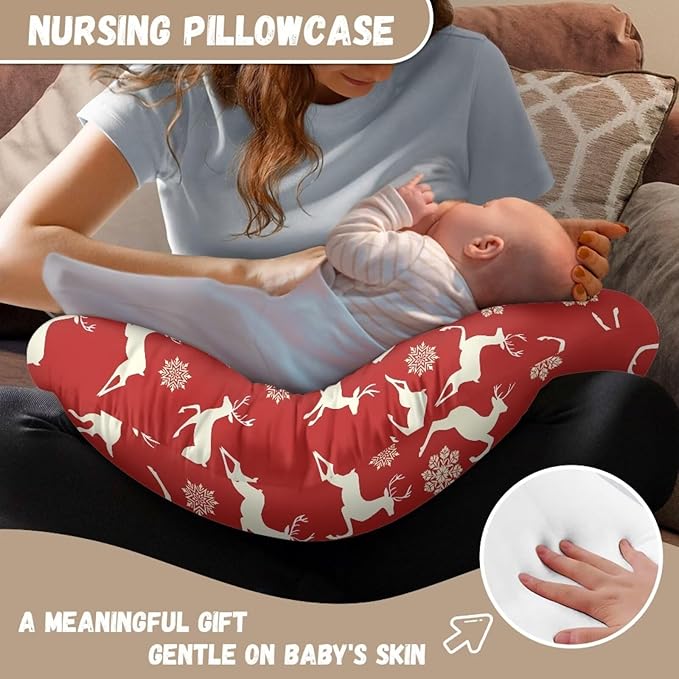 Nursing Pillow Cover for Breastfeeding Pillow, Christmas Deer Nursing Pillow Slipcovers, Snug Fits Pillow, Perfect Newborn Choice for Mom or Baby Quick Dry