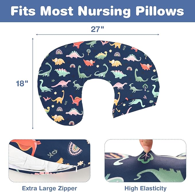 Nursing Pillow Cover, Breastfeeding Pillow Cover Case for Baby Girls Boys, Soft & Breathable, Blue Dinosaur (Only Cover)