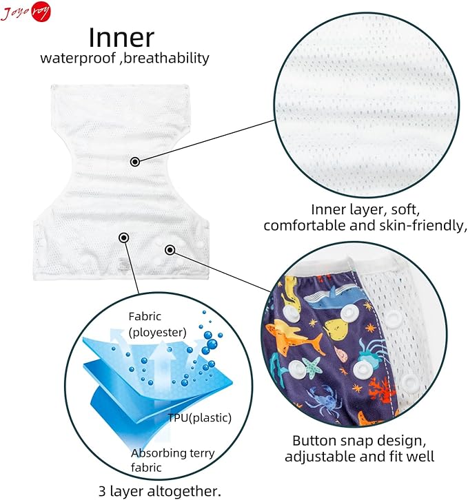 Joyo roy Reusable Swim Diapers 2pcs Snap One Size 4 Swim Diapers Size 6 Toddler Swimming Diaper Size 4 Easy-Wash Waterpeoof Reusable Baby Swim Diaper Baby Beach Essentials for Swimming Lessons