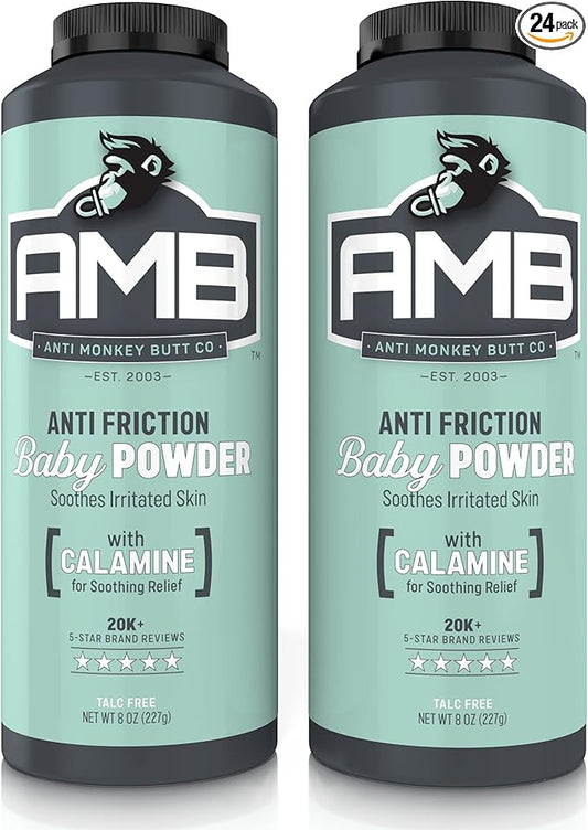 Anti Monkey Butt Baby Powder with Calamine,Talc-Free Diaper Rash & Anti-Chafing Relief,Cornstarch Formula for Itch & Moisture Protection,Hypoallergenic,8 oz,(Pack of 24)
