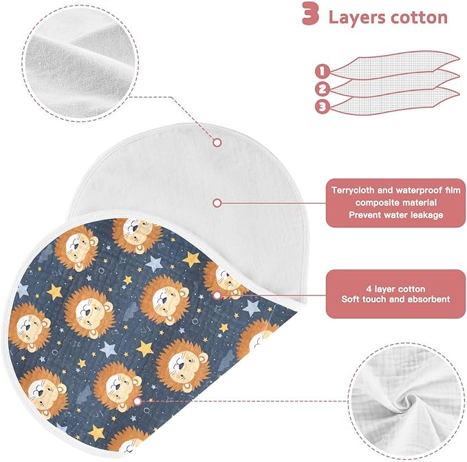 4Pcs Cute Lion Burp Cloth,Unisex Large Absorbent Soft Cotton Muslin Burping Cloths for Newborn Boys Girls,11x22in,A111664