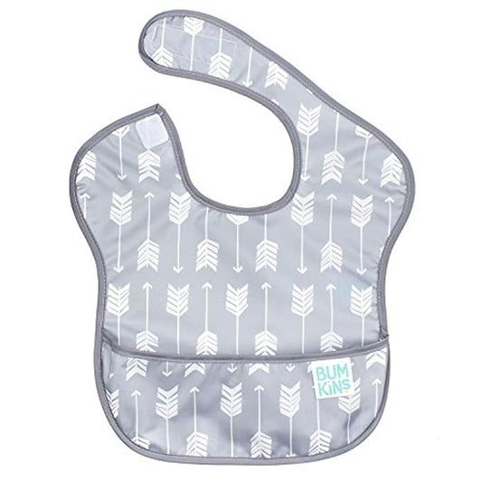 Bumkins Bibs for Girl or Boy, SuperBib Baby and Toddler for 6-24 Months, Essential Must Have for Eating, Feeding, Baby Led Weaning Supplies, Mess Saving Catch Food, Waterproof Soft Fabric, Gray Arrows
