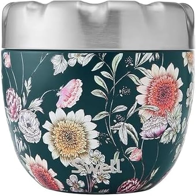 S'well Eats Stainless Steel Food Bowls, 21.5oz, Midnight Botanical, Triple-Layered Vacuum-Insulated Containers Keeps Food Cold for 11 Hours and Hot for 7 hours, Condensation Free, BPA Free, Leakproof