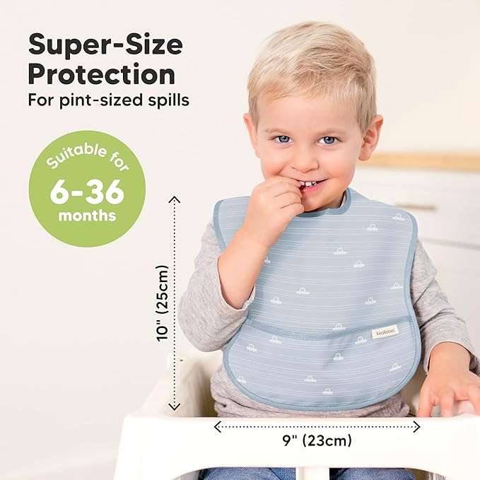 KeaBabies 3-Pack Waterproof Baby Bibs for Eating - Lightweight Toddler Feeding Bibs with Large Food Catcher, Mess Proof, Food-Grade Baby Eating Essentials, Easy to Put On & Clean (Vessels)