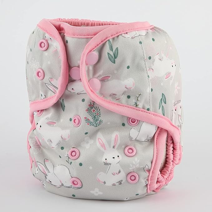 3 Baby Diaper Covers Nappies One Size 10lbs to 36lbs (Rabbits Floral)