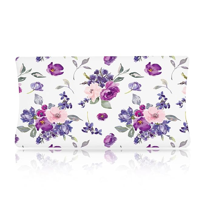 Boyoung Stretchy Changing Pad Cover Ultra Soft Cotton Changing Table Sheets Baby Diaper Changing Pad Cover Sheets for Girls Boys Fit 32""/34'' x 16""Pad, Purple Flower