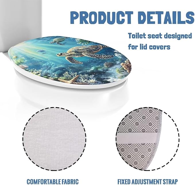 Ocean Turtle Toilet Lid Covers Protector Pad Soft Flannel Fabric Breathable Toilet Seat Covers for Bathroom Soft, Dustproof Seat Covers Keep Clean Tidy Fits Most Toilet Cover Seat