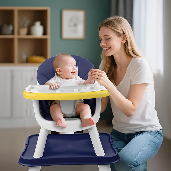 5 in 1 Baby High Chair, Toddler Chair with Removable Tray, Convertible High Chairs for Babies and Toddlers, Kids Learning Table, Building Block Table, Dining Booster Seat with Safety Harness, Blue