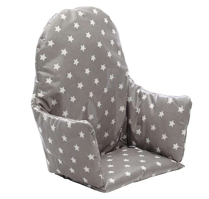 High Chair Cushion for IKEA Antilop Highchair. Padded Chair Cushion for Baby - Easy to Fit and Fully Wipe Clean Seat Pad - High Chair Accessories Designed for IKEA Antilop (Grey Stars)