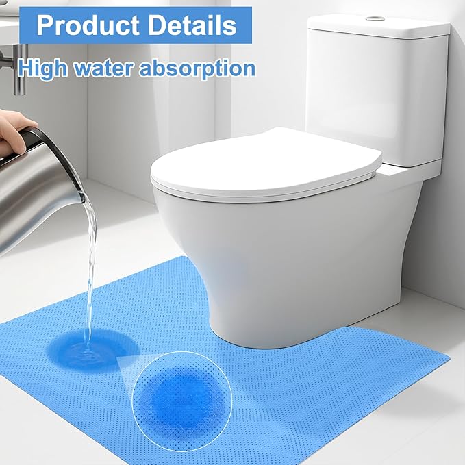 30 Pack Disposable Toilet Mats Non-Slip Toilets Floor Protector from Urine Absorbent Toilet Floor Mat U Shaped Toilets Mat for Bathroom, Blue, 22" x 20"