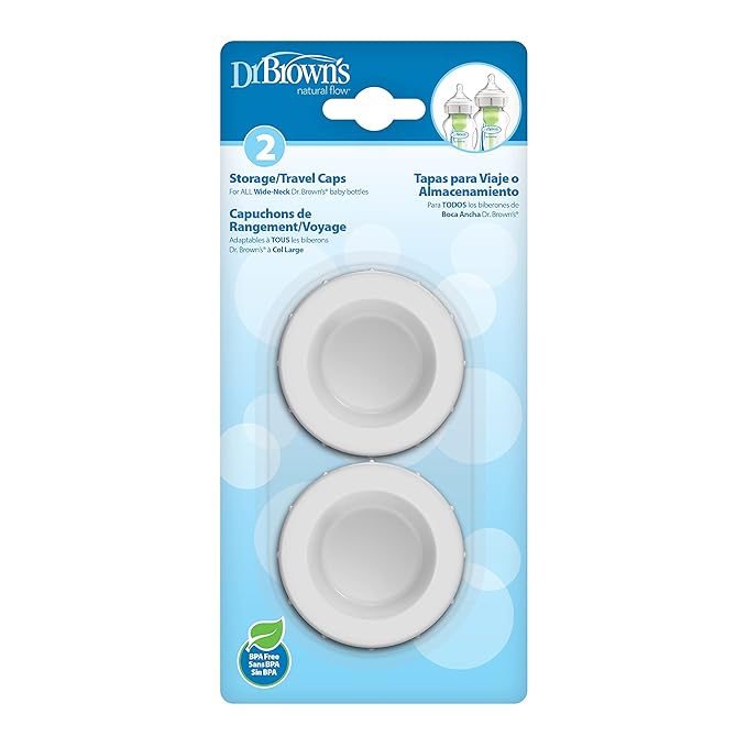 Dr. Brown's Anti-Colic Options+ Wide-Neck Glass Baby Bottle 9 oz, Level 1 Slow Flow Nipple 1 Pack with Storage/Travel Caps 2 Pack