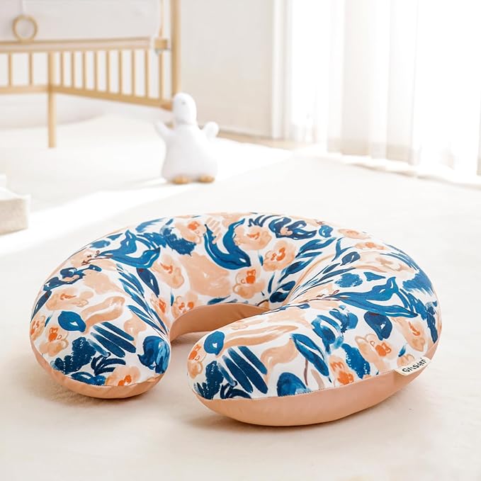 GRSSDER Reversible Nursing Pillow Cover, Ultra Soft Stretchy Minky Removable Nursing Covers Fitted for Breastfeeding Pillows Snug and Safe, Blush Flora