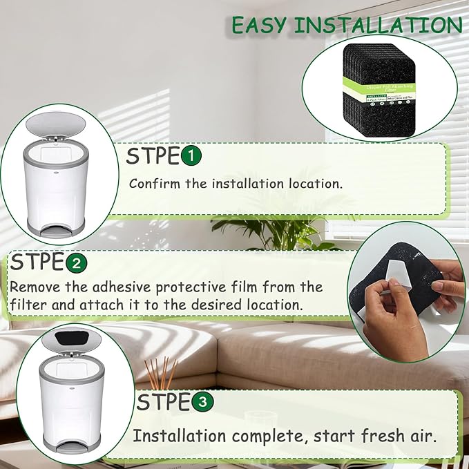 8 Pack Carbon Diaper Pail Deodorizer Filter,Odor Absorber Activated Carbon Filter Compatible with Dekor Classi/Plus Diaper Pail,Keeping House Air Fresh