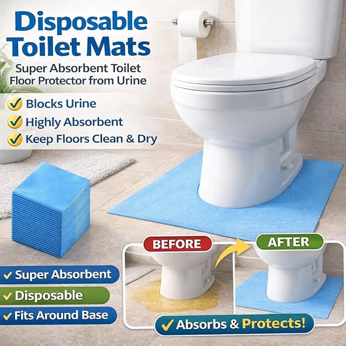 Upgraded 25 Pack Disposable Toilet Mats,Super Absorbent Toilet Floor Protector from Urine,Disposable Toilet Floor Mat for Urine,U Shaped Toilet Mat for Urine,Around Toilet Floor Protector 24" x 22"
