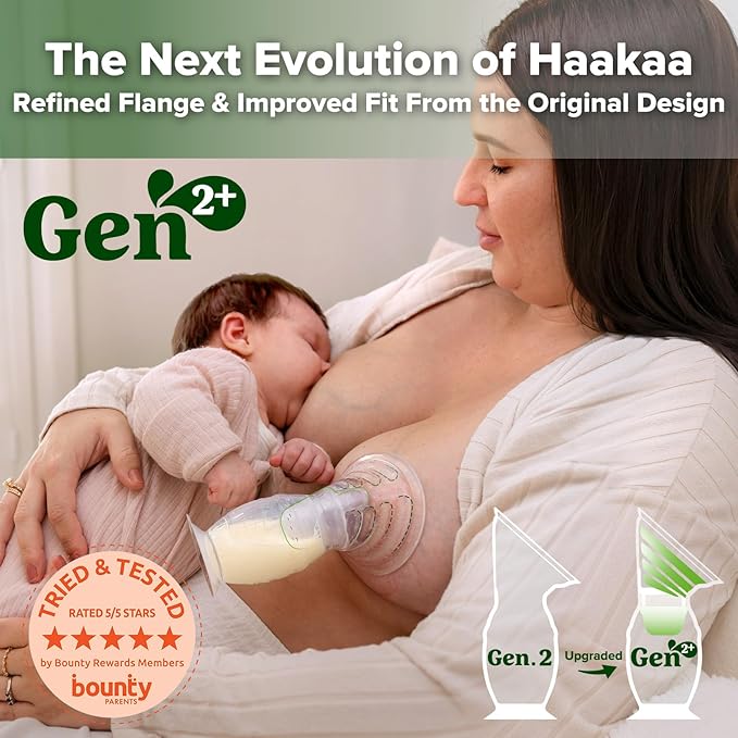 haakaa Gen.2 Plus Upgraded Manual Breast Pump, 4oz/100ml Multi-Ring ComfortCARE Sensitive Silicone Breast Pump with Spill-Guard Insert Set, Patent-Pending Design for Nursing Moms During Lactation