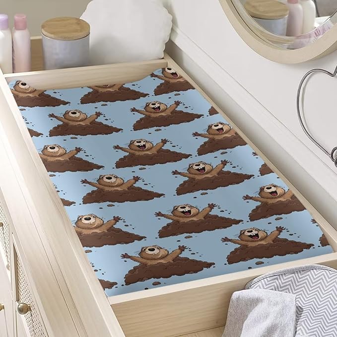 Marmot Cute Changing Pad Cover for Baby Girls Boys Change Table Covers Diaper Changing Mat Sheets Cover Soft Breathable Blue