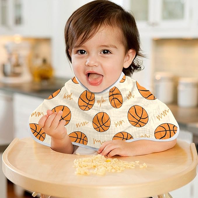 Muslin Burp Cloths for Baby Boys and Girls - 1-Pack Ultra Absorbent Basketball Muslin Washcloths, Newborn Towel, Milk Spit Up Rags, Burp Cloth Bib for Unisex, 22 x 11 Inch