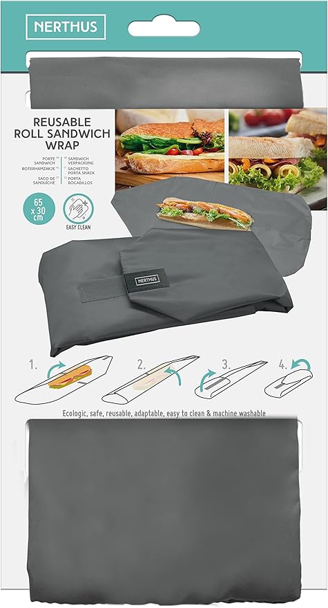NERTHUS FIH 877 Reusable Adjustable Snack Bag Black, Ecological, Adaptable, Easy to Clean and Washable
